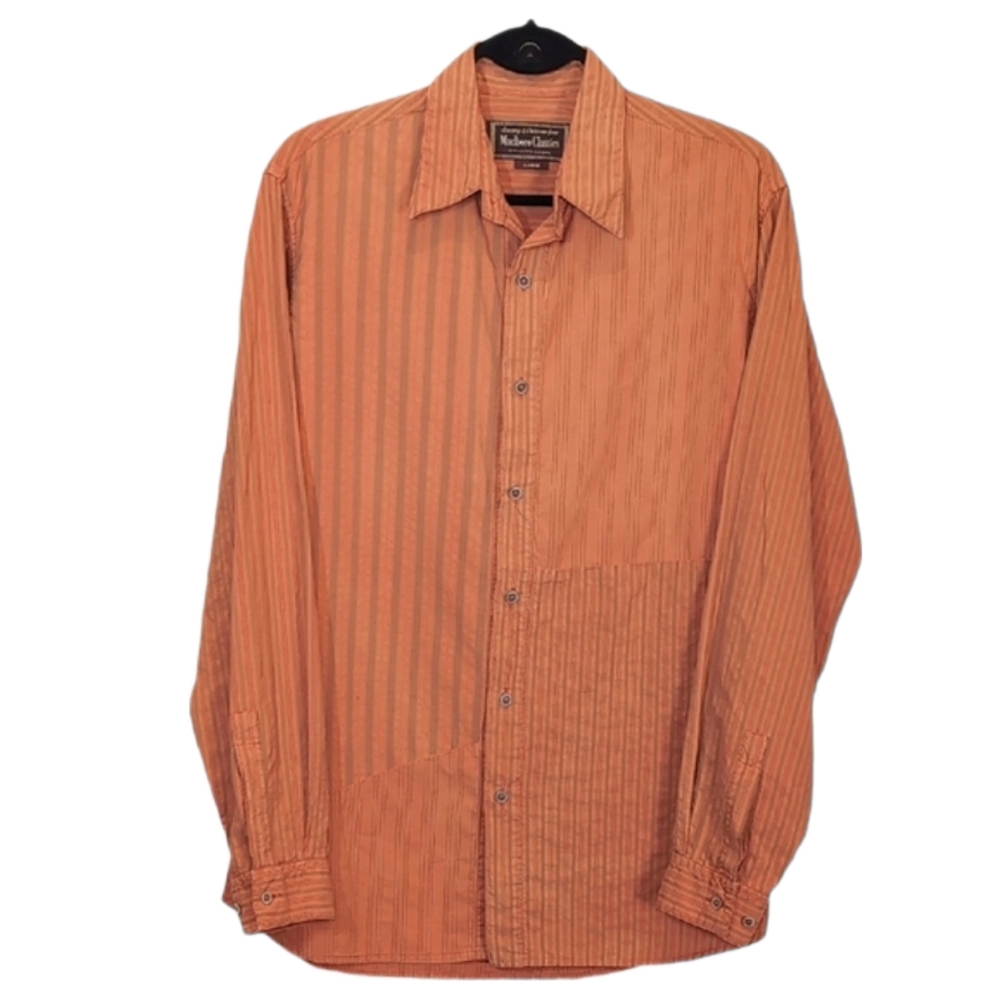 Vintage Marlboro Classics Striped Button Down Orange Western Asymmetric Large